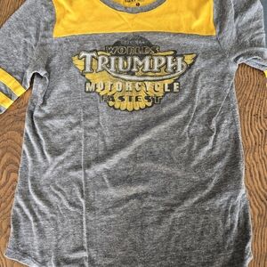 Lucky Brand Gray & Yellow Triumph Motorcycle Short Sleeve Tee